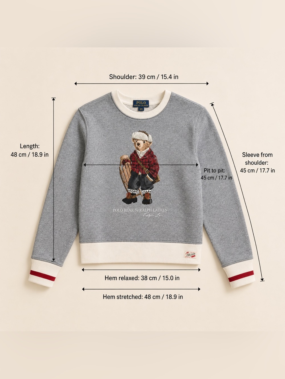 Polo Ralph Lauren Sled Polo Bear Sweatshirt Gray Kids Size S/8 - Picture 12 of 12